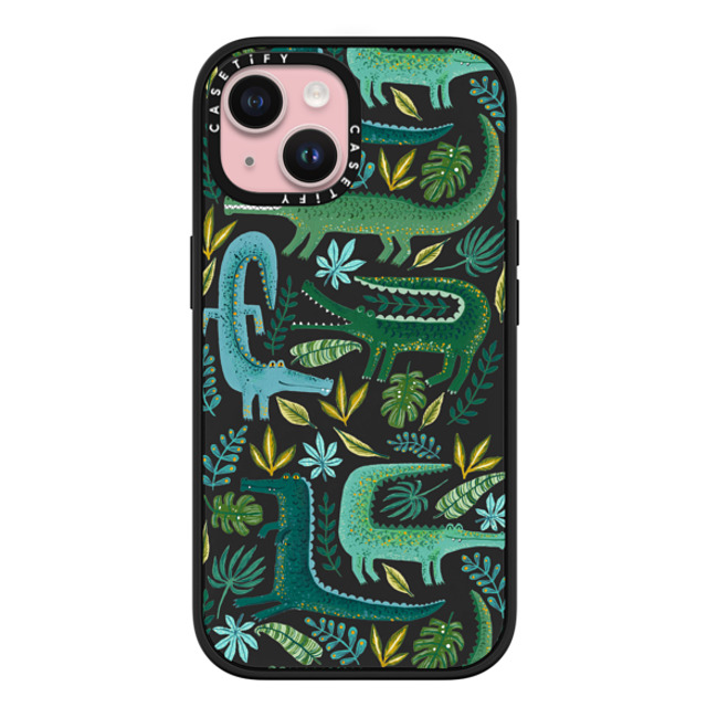 Papio Press x CASETiFY iPhone 15 ケース マットブラック インパクトケース MagSafe対応 Green Crocodiles Wildlife