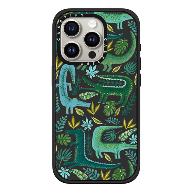 Papio Press x CASETiFY iPhone 15 Pro ケース マットブラック インパクトケース MagSafe対応 Green Crocodiles Wildlife