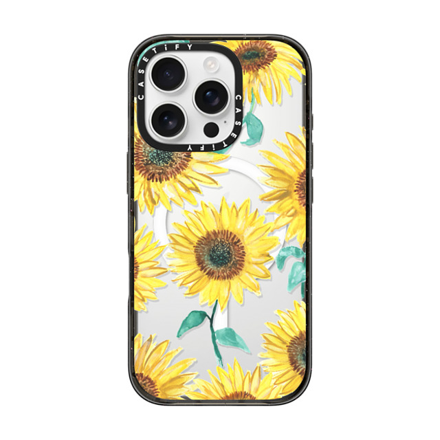 designlovefest x CASETiFY iPhone 16 Pro ケース ブラック インパクトケース MagSafe対応 サンフラワー