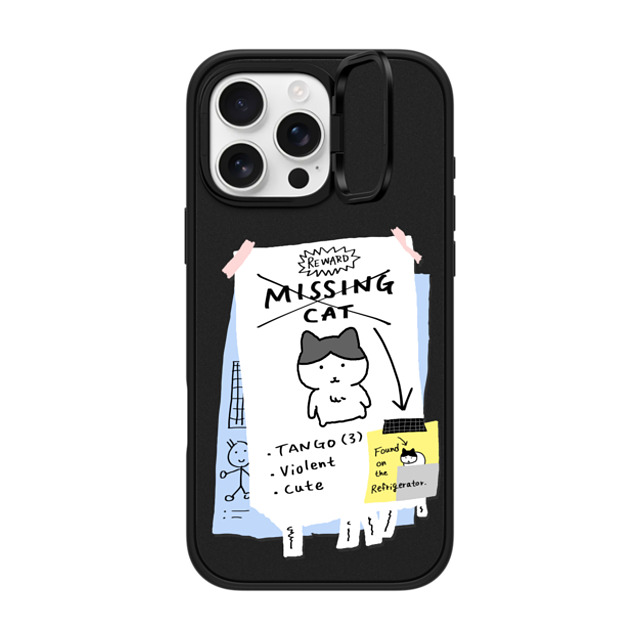 namsee x CASETiFY iPhone 16 Pro Max ケース マットブラック インパクトリングスタンドケース MagSafe対応 MISSING CAT BY NAMSEE