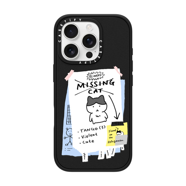 namsee x CASETiFY iPhone 16 Pro ケース マットブラック インパクトケース MagSafe対応 MISSING CAT BY NAMSEE