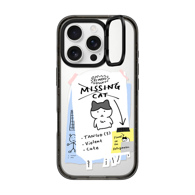 namsee x CASETiFY iPhone 16 Pro ケース ブラック インパクトリングスタンドケース MagSafe対応 MISSING CAT BY NAMSEE