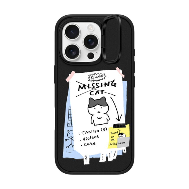 namsee x CASETiFY iPhone 16 Pro ケース マットブラック インパクトリングスタンドケース MagSafe対応 MISSING CAT BY NAMSEE