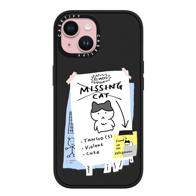 namsee x CASETiFY iPhone 15 ケース マットブラック インパクトケース MagSafe対応 MISSING CAT BY NAMSEE