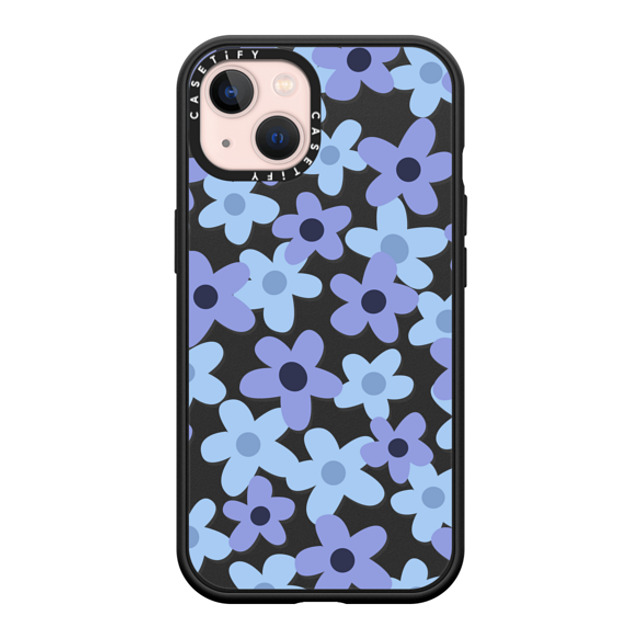 Marta Olga Klara x CASETiFY iPhone 13 ケース マットブラック インパクトケース MagSafe対応 sixties retro blue floral on clear background