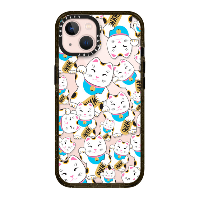 Marta Olga Klara x CASETiFY iPhone 13 ケース ブラック インパクトケース Good luck cat maneki-neko