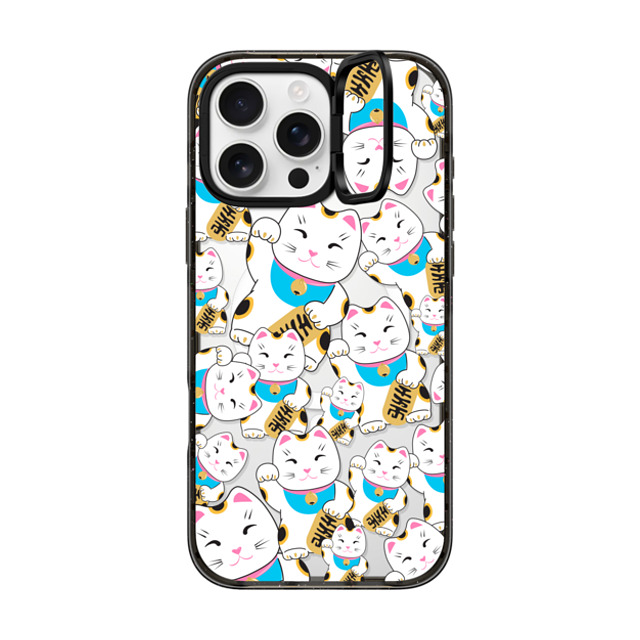 Marta Olga Klara x CASETiFY iPhone 16 Pro Max ケース ブラック インパクトリングスタンドケース MagSafe対応 Good luck cat maneki-neko