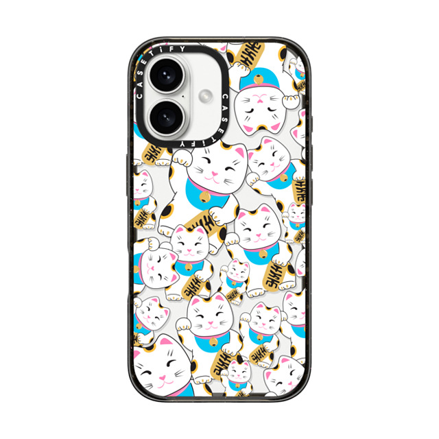 Marta Olga Klara x CASETiFY iPhone 16 ケース ブラック インパクトケース Good luck cat maneki-neko