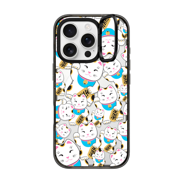 Marta Olga Klara x CASETiFY iPhone 16 Pro ケース ブラック インパクトリングスタンドケース MagSafe対応 Good luck cat maneki-neko