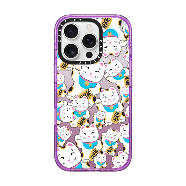 Marta Olga Klara x CASETiFY iPhone 16 Pro Case Glitter Purple Impact Case MagSafe Compatible Good luck cat maneki-neko Marta Olga Klara x CASETiFY iPhone 16 Pro Case Glitter Purple Impact Case MagSafe Compatible Good luck cat maneki-neko