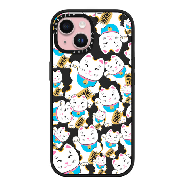 Marta Olga Klara x CASETiFY iPhone 15 ケース マットブラック インパクトケース MagSafe対応 Good luck cat maneki-neko