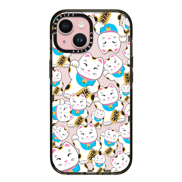 Marta Olga Klara x CASETiFY iPhone 15 ケース ブラック インパクトケース Good luck cat maneki-neko