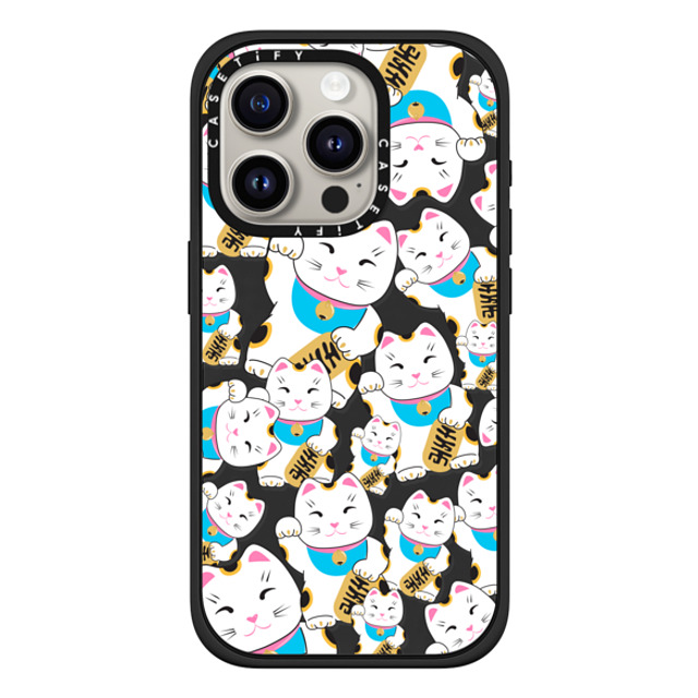 Marta Olga Klara x CASETiFY iPhone 15 Pro ケース マットブラック インパクトケース MagSafe対応 Good luck cat maneki-neko