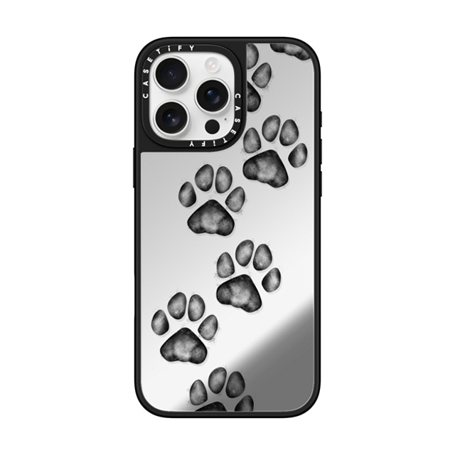 Marta Olga Klara x CASETiFY iPhone 16 Pro Max ケース Silver on Black ミラーケース MagSafe対応 small cute paw prints for dogs and cats lovers