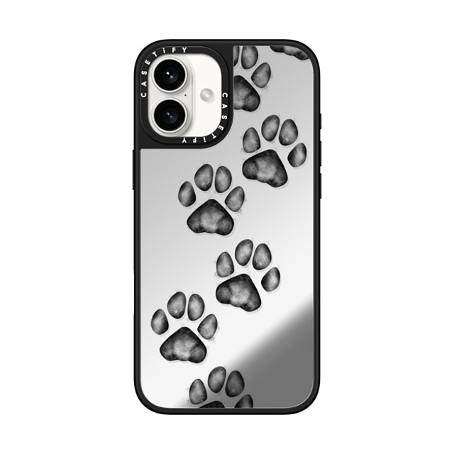 Marta Olga Klara x CASETiFY iPhone 16 Plus ケース Silver on Black ミラーケース MagSafe対応 small cute paw prints for dogs and cats lovers