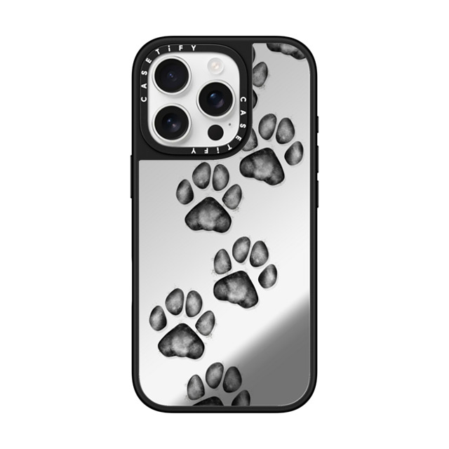 Marta Olga Klara x CASETiFY iPhone 16 Pro ケース Silver on Black ミラーケース MagSafe対応 small cute paw prints for dogs and cats lovers