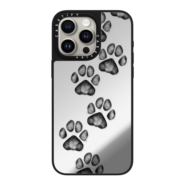 Marta Olga Klara x CASETiFY iPhone 15 Pro Max ケース Silver on Black ミラーケース MagSafe対応 small cute paw prints for dogs and cats lovers