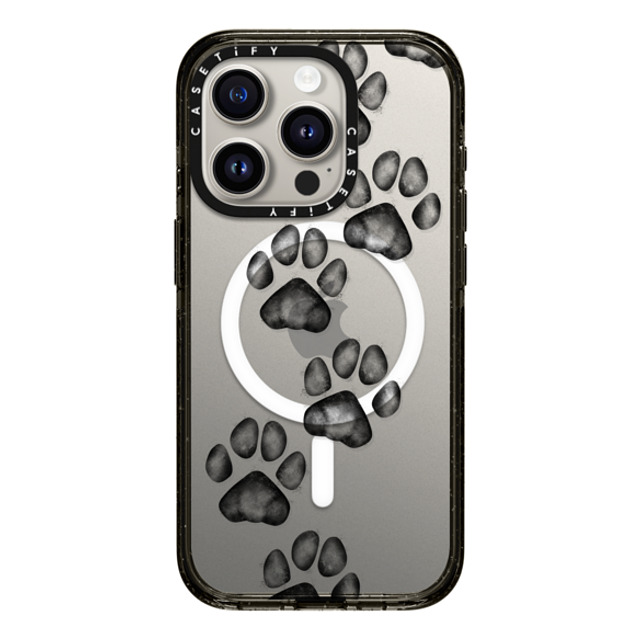 Marta Olga Klara x CASETiFY iPhone 15 Pro ケース ブラック インパクトケース MagSafe対応 small cute paw prints for dogs and cats lovers