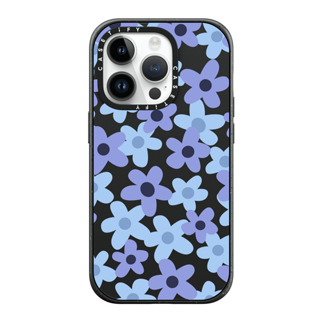 Marta Olga Klara x CASETiFY iPhone 14 Pro ケース マットブラック インパクトケース MagSafe対応 sixties retro blue floral on clear background