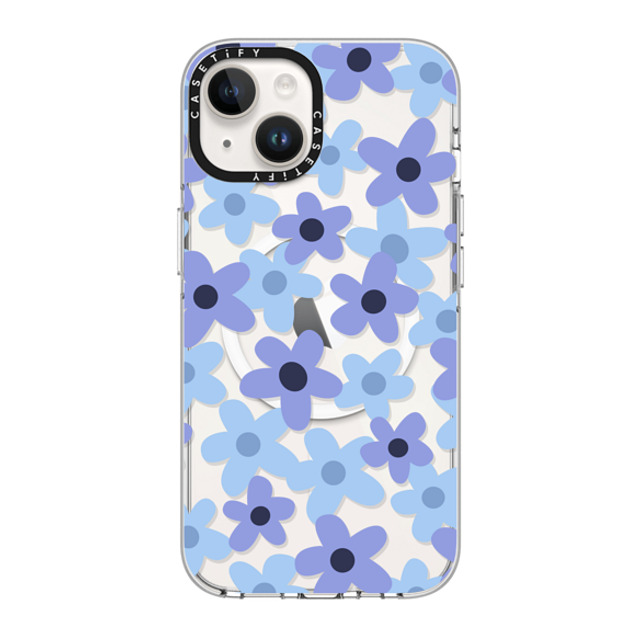 Marta Olga Klara x CASETiFY iPhone 14 ケース クリア クリア ケース MagSafe対応 sixties retro blue floral on clear background