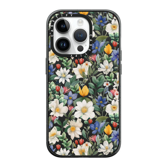 Marta Olga Klara x CASETiFY iPhone 14 Pro ケース マットブラック インパクトケース MagSafe対応 watercolour floral pattern