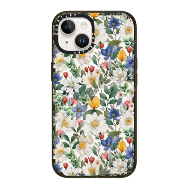 Marta Olga Klara x CASETiFY iPhone 14 ケース ブラック インパクトケース watercolour floral pattern