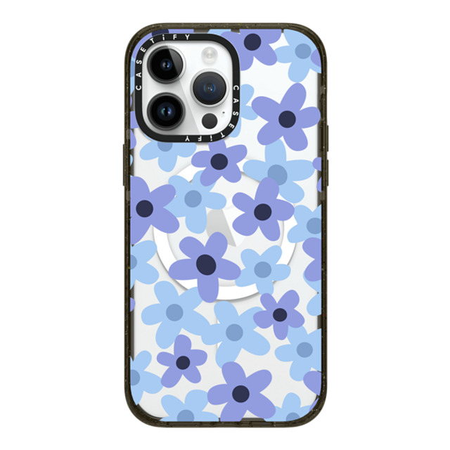 Marta Olga Klara x CASETiFY iPhone 14 Pro Max ケース ブラック インパクトケース MagSafe対応 sixties retro blue floral on clear background