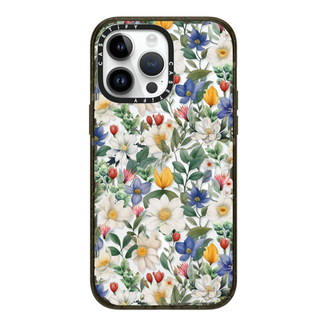 Marta Olga Klara x CASETiFY iPhone 14 Pro Max ケース ブラック インパクトケース MagSafe対応 watercolour floral pattern