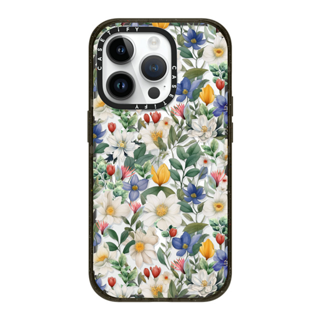 Marta Olga Klara x CASETiFY iPhone 14 Pro ケース ブラック インパクトケース MagSafe対応 watercolour floral pattern