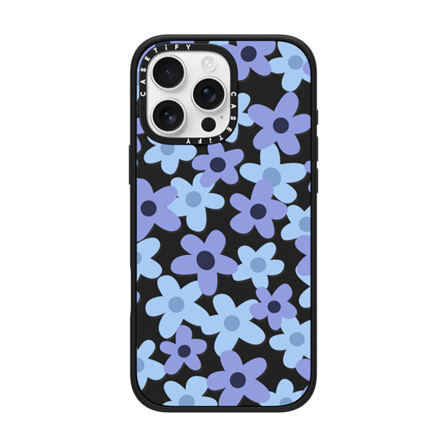 Marta Olga Klara x CASETiFY iPhone 16 Pro Max ケース マットブラック インパクトケース MagSafe対応 sixties retro blue floral on clear background