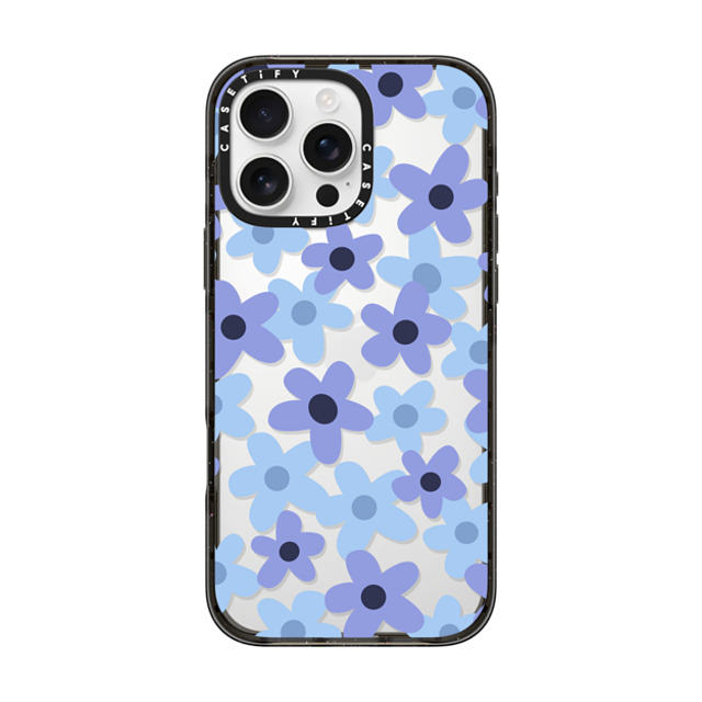 Marta Olga Klara x CASETiFY iPhone 16 Pro Max ケース ブラック インパクトケース sixties retro blue floral on clear background