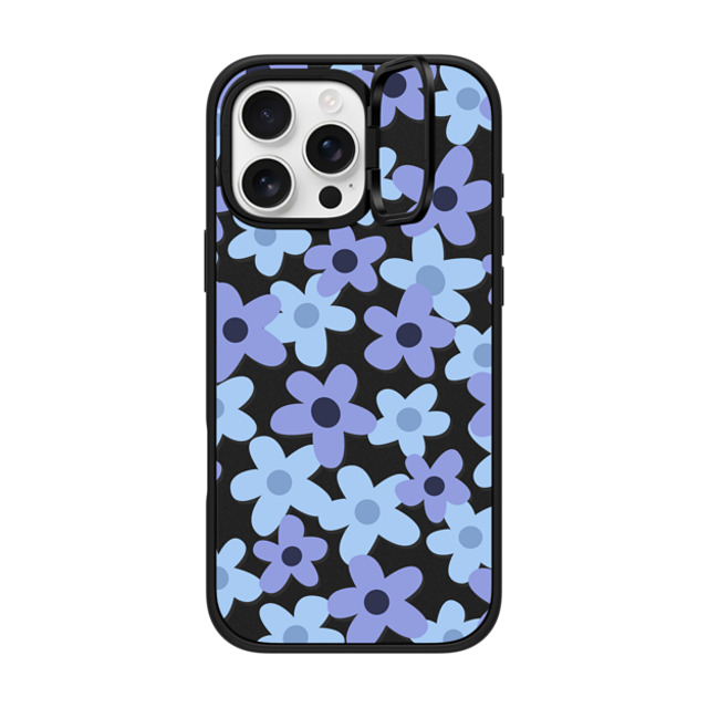 Marta Olga Klara x CASETiFY iPhone 16 Pro Max ケース マットブラック インパクトリングスタンドケース MagSafe対応 sixties retro blue floral on clear background