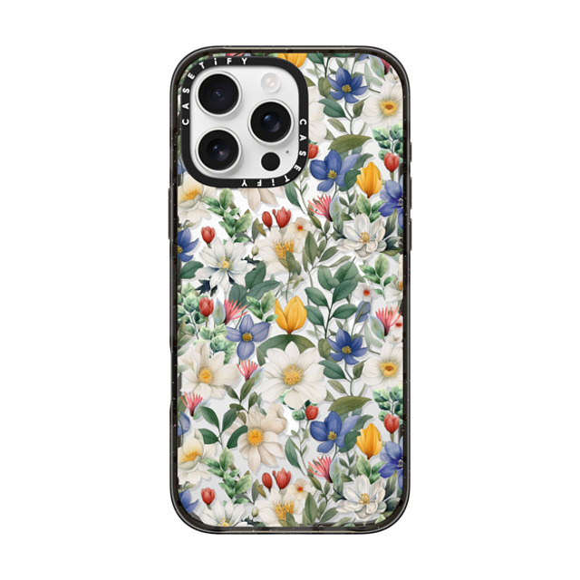 Marta Olga Klara x CASETiFY iPhone 16 Pro Max ケース ブラック インパクトケース MagSafe対応 watercolour floral pattern