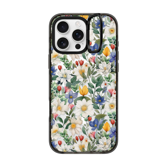 Marta Olga Klara x CASETiFY iPhone 16 Pro Max ケース ブラック インパクトリングスタンドケース MagSafe対応 watercolour floral pattern