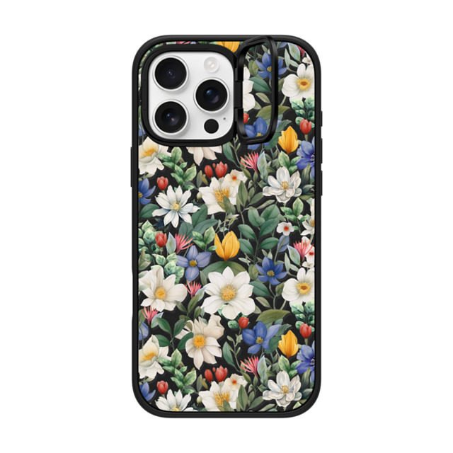 Marta Olga Klara x CASETiFY iPhone 16 Pro Max ケース マットブラック インパクトリングスタンドケース MagSafe対応 watercolour floral pattern