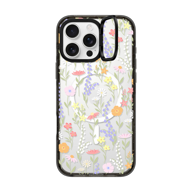 Marta Olga Klara x CASETiFY iPhone 16 Pro Max ケース ブラック インパクトリングスタンドケース MagSafe対応 cute little floral / pastel flowers pattern