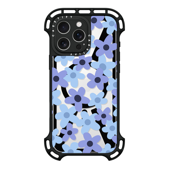 Marta Olga Klara x CASETiFY iPhone 16 Pro Max ケース ブラック ウルトラ バウンスケース MagSafe対応 sixties retro blue floral on clear background