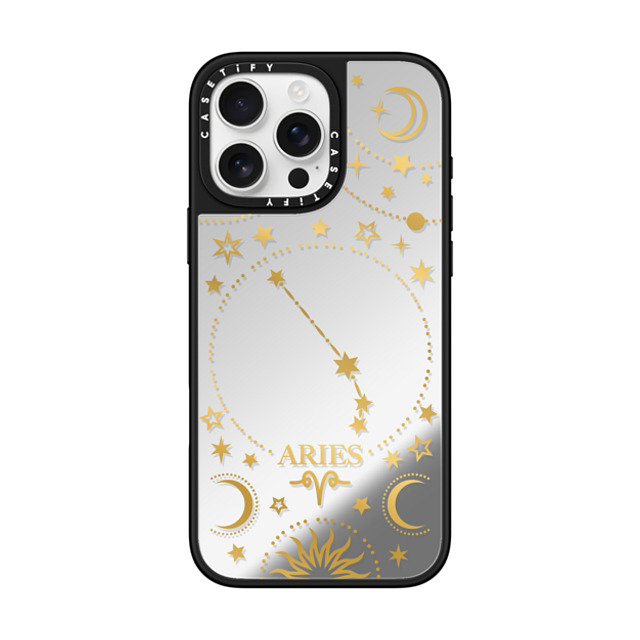 Marta Olga Klara x CASETiFY iPhone 16 Pro Max ケース Silver on Black ミラーケース MagSafe対応 zodiac star sign Aries