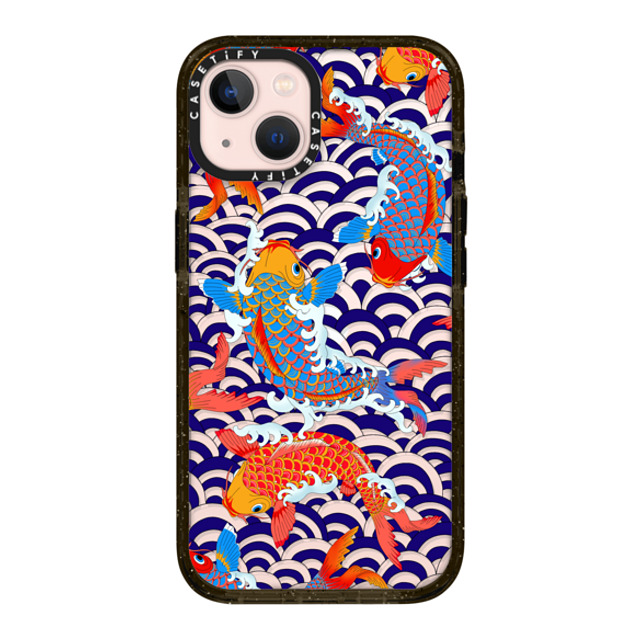 Marta Olga Klara x CASETiFY iPhone 13 ケース ブラック インパクトケース koi fish Japanese tattoo style transparent pattern