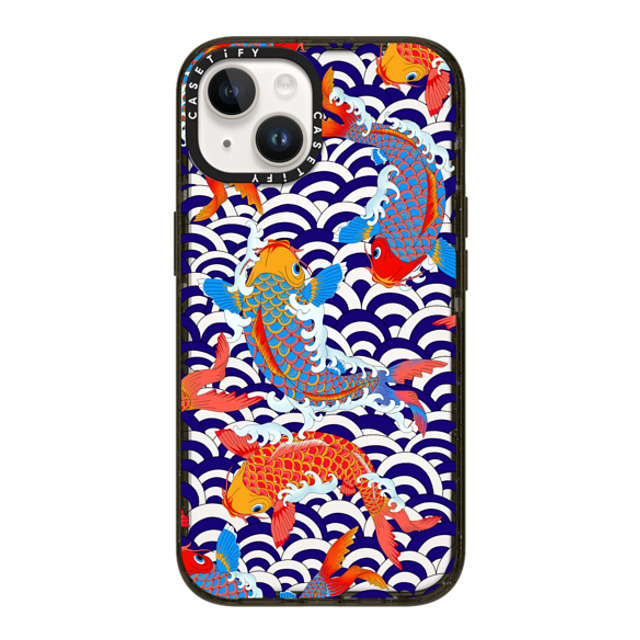 Marta Olga Klara x CASETiFY iPhone 14 ケース ブラック インパクトケース koi fish Japanese tattoo style transparent pattern