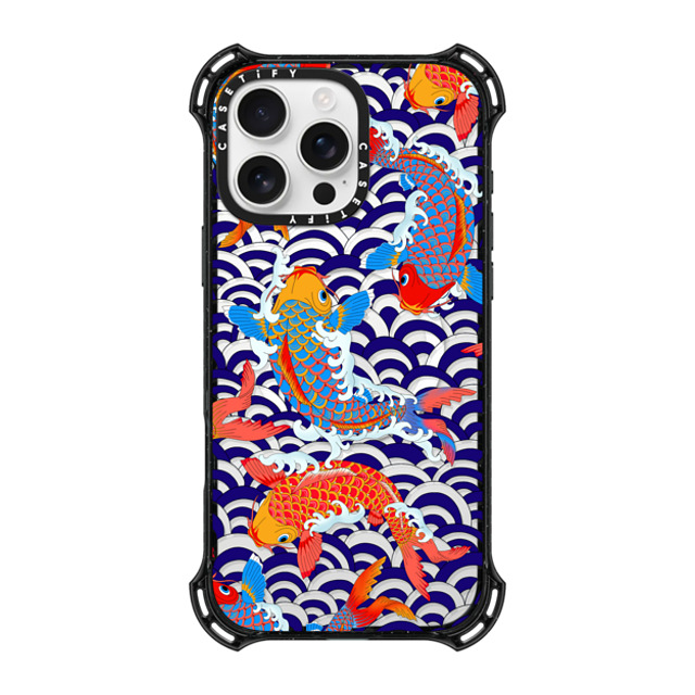 Marta Olga Klara x CASETiFY iPhone 16 Pro Max ケース ブラック バウンスケース koi fish Japanese tattoo style transparent pattern