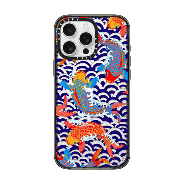 Marta Olga Klara x CASETiFY iPhone 16 Pro Max ケース ブラック インパクトケース koi fish Japanese tattoo style transparent pattern