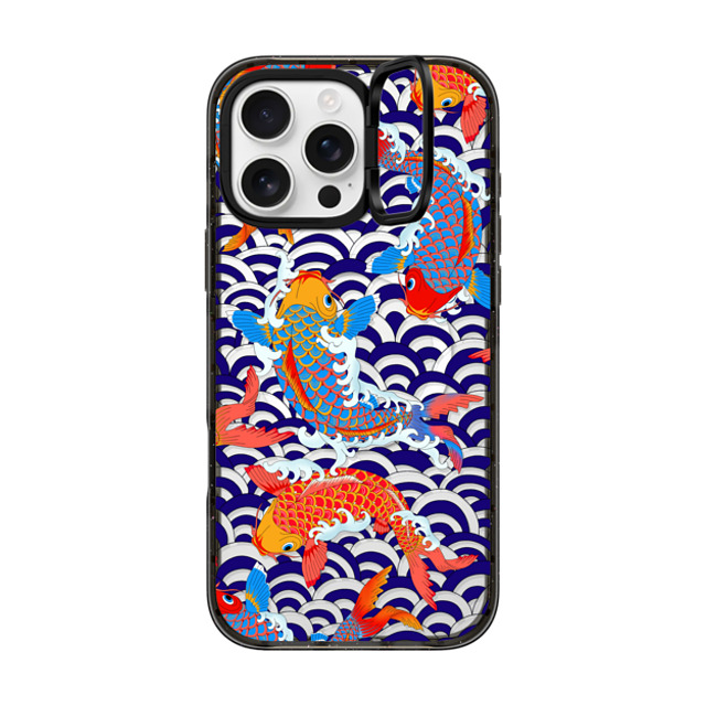 Marta Olga Klara x CASETiFY iPhone 16 Pro Max ケース ブラック インパクトリングスタンドケース MagSafe対応 koi fish Japanese tattoo style transparent pattern