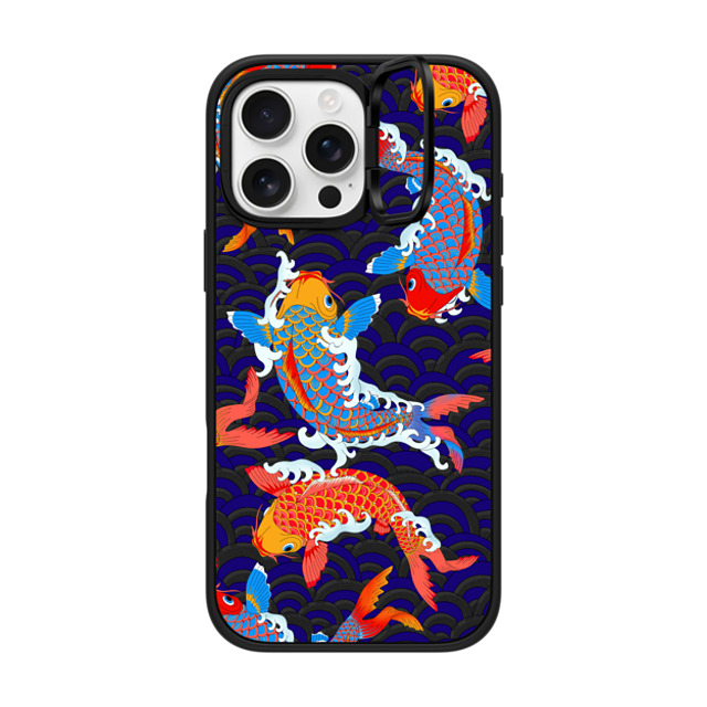 Marta Olga Klara x CASETiFY iPhone 16 Pro Max ケース マットブラック インパクトリングスタンドケース MagSafe対応 koi fish Japanese tattoo style transparent pattern