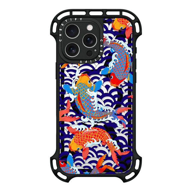 Marta Olga Klara x CASETiFY iPhone 16 Pro Max ケース ブラック ウルトラ バウンスケース MagSafe対応 koi fish Japanese tattoo style transparent pattern