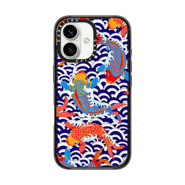 Marta Olga Klara x CASETiFY iPhone 16 ケース ブラック インパクトケース MagSafe対応 koi fish Japanese tattoo style transparent pattern