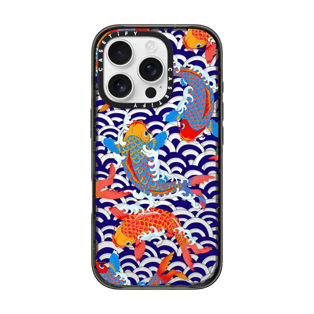 Marta Olga Klara x CASETiFY iPhone 16 Pro ケース ブラック インパクトケース MagSafe対応 koi fish Japanese tattoo style transparent pattern