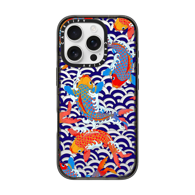 Marta Olga Klara x CASETiFY iPhone 16 Pro ケース ブラック インパクトケース koi fish Japanese tattoo style transparent pattern