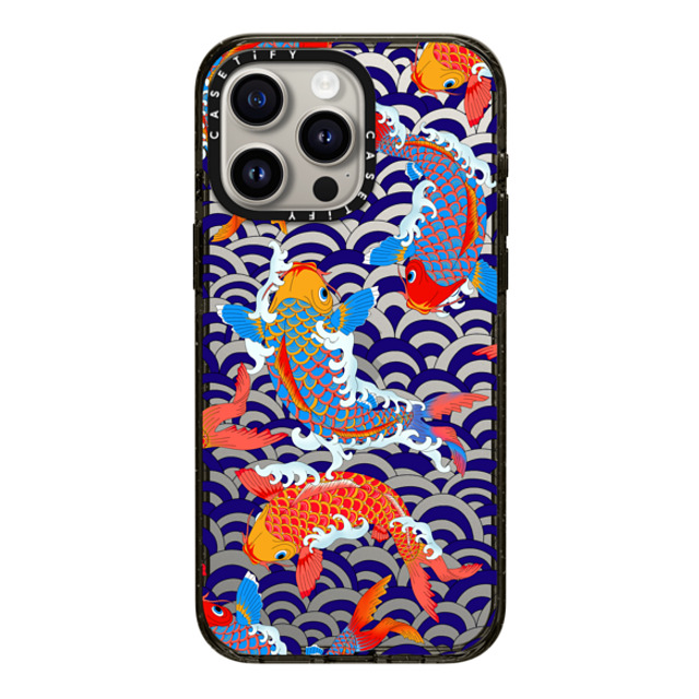 Marta Olga Klara x CASETiFY iPhone 15 Pro Max ケース ブラック インパクトケース koi fish Japanese tattoo style transparent pattern