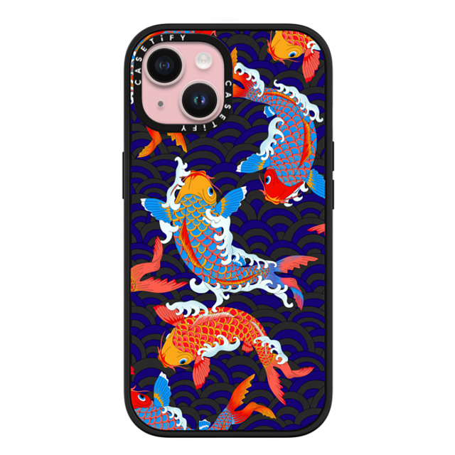 Marta Olga Klara x CASETiFY iPhone 15 ケース マットブラック インパクトケース MagSafe対応 koi fish Japanese tattoo style transparent pattern